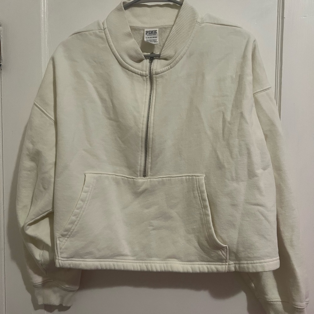 VS Pink Cream Zip-Up Crop Sweatshirt